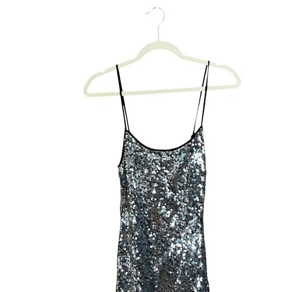 Rumored Metallic Sequin Slip Stretch Maxi Dress Disco Silver sze 0 NWT Party - Picture 5 of 14